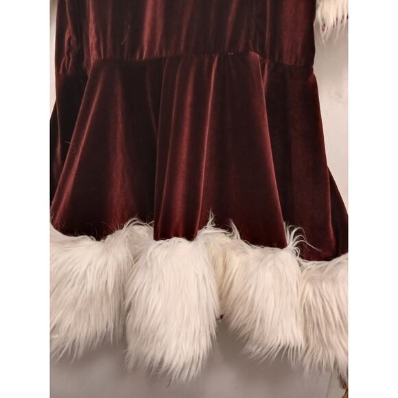 Christmas Caroler Mrs Santa Velvet Mini Dress M L Costume Burghandy Velvet White - Picture 6 of 16